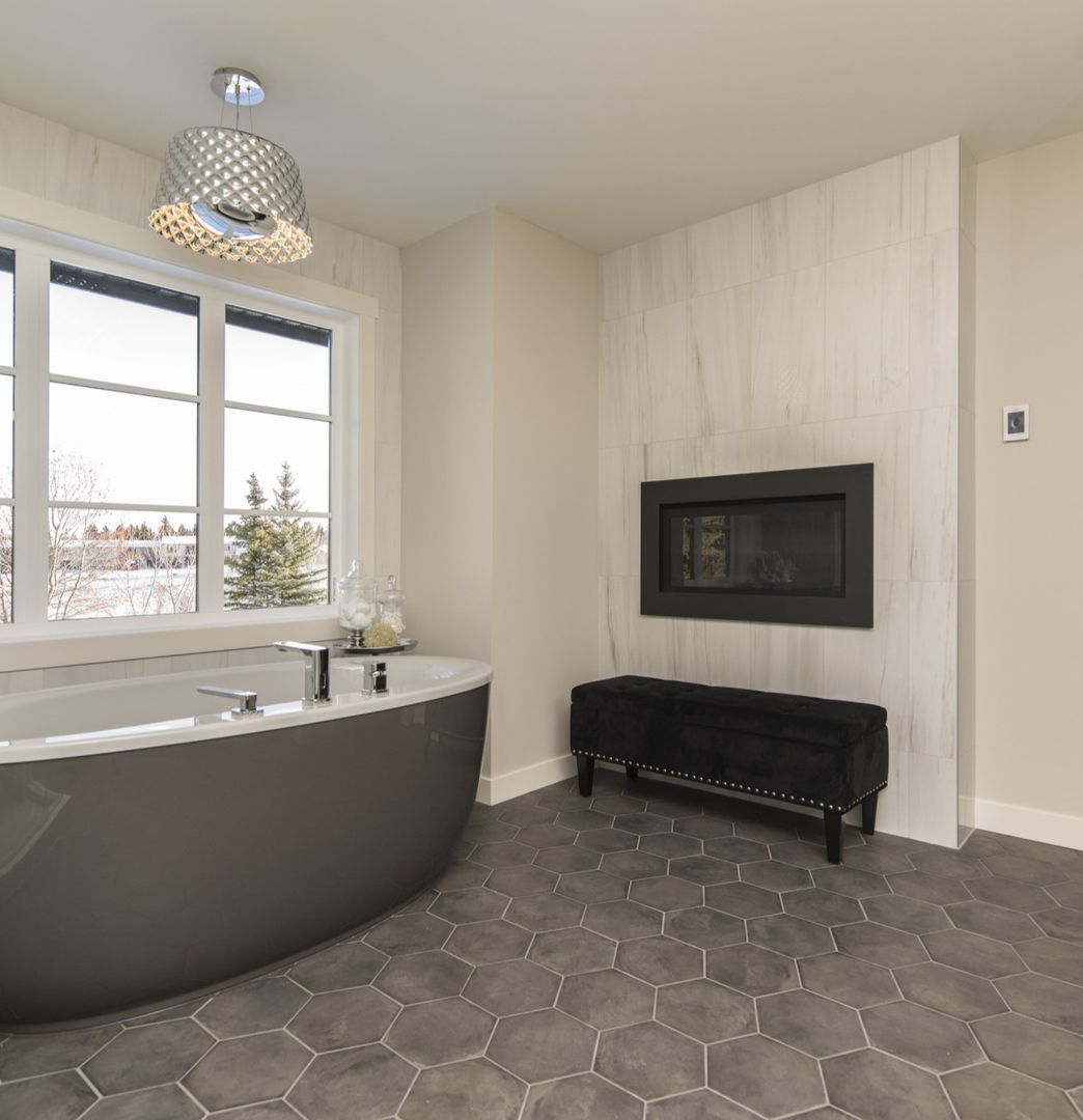 modern bathroom with walk-in shower and stylish vanity