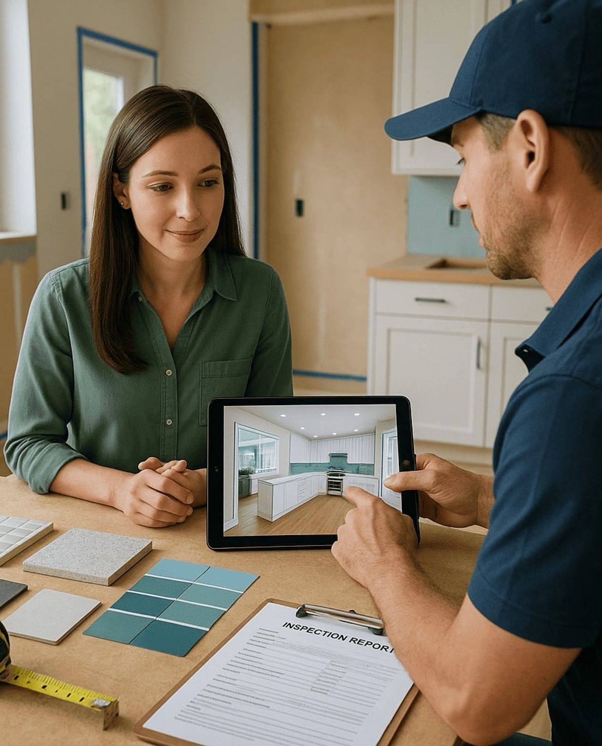 home buyer consulting with contractor